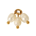 Three elegant oval white pearls with gold beads as jewelry pendant for DIY necklaces - Triple Pearl Drop (DFC273)