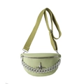 Borsa a tracolla a mezzaluna verde chiaro con catena argento e pelle martellata - Verde