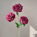 Artificial 3-head diamond rose bouquet in deep red silk for wedding decoration - Burgundy