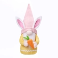Easter gnome plush doll with pink bunny ears and yellow knit holding a carrot - Rabbit Ears Carrot Style / Pink