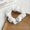 Elegant white floral scrunchie with wrinkled texture on a rustic wooden tray decor - 13# Warm White Seersucker