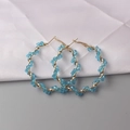 Sky blue crystal beaded hoop earrings with gold spiral frame for women - 3661 Blue Gold / Sky Blue