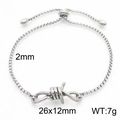 Silver stainless steel thorn knot bracelet with 2mm square box chain and adjustable clasp - Venetian Box Chain Barbed Wire Bracelet (KB181219-Z)
