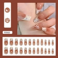 Französisches Nagelset mit Schleifen, Spitze und lila Blumenmotiven zum Aufkleben - Kleber-Typ / Sonnige Blumen Glocke (R968)