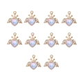 Macro view of 10 heart crystal pendants with golden wings and crown details - Iridescent Angel Heart Style (3#) / 10 Pieces Pack