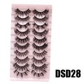 Set of 10 pairs of DSD28 black false eyelashes in a pink tray for voluminous look - DSD28 (Pink)
