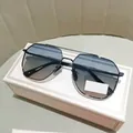 Men's gunmetal aviator sunglasses with polygon frame and blue gradient polarized lenses - Black Frame Blue Yellow Gradient Lens