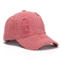 Distressed vintage washed denim baseball cap in rose pink with ripped details and frayed brim - Smoky Pink (F)