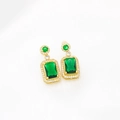 Gold stainless steel earrings with emerald green rectangular gems and clear crystals - Rectangle Stud Earrings (CK1218-耳环)