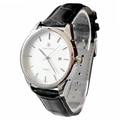 Men's fashion quartz watch with white dial, black leather strap and silver metal case - Bojian Series Black Strap White Dial