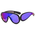Occhiali da sole punk oversize a mascherina con lenti viola polarizzate C9 e montatura nera - Montatura Nera Lenti a Specchio Verdi