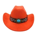 Orange felt cowboy hat with turquoise stone band and floral embroidery accents - Orange (Floral Embroidery Band)
