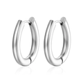 Elegantes pendientes de aro ovalados plateados en acero inoxidable pulido estilo moderno - Oro de 18K / Color Acero