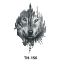 Waterproof temporary tattoo sticker featuring a black and white wolf head and forest design - Th-150 / 210*148mm