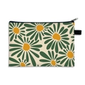 Floral canvas makeup bag with large green daisies and yellow center on cream base - Green Daisy (14)