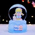 Blue fairytale musical crystal ball with cartoon girl and piglet on a fluffy white surface - Large Internal Rotation + Snow + Light + Music / 8015 Blue