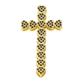 Golden heart-shaped cross pendant with black zircon stones on a white background - Pendant 71 (Gold Heart Black Stone Cross)