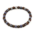 Men's natural stone bracelet featuring matte brown beads and blue cylindrical gems - Red Snowflake Stone (B046)
