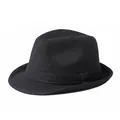 Classic black wool felt fedora hat with elegant decorative band in minimalist style - Black