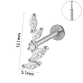 Clou d'oreille en acier inoxydable avec marquise en zircon en forme de feuille, 12,1 mm - Style Feuille à Cinq Pierres (#3)
