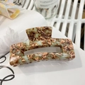 Rectangle acetate hair claw clip with colorful marble pattern and sage green accents - Beige Brown Green Texture