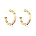 Orecchini a cerchio minimalisti placcati oro 14K texture bambù in argento 925 con riflesso - Oro