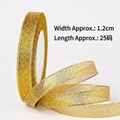 Golden metallic woven ribbon roll, 1.2cm wide and 25 yards long for Christmas decor - 1.2cm Width x 25 Yards / Gold 1.2cm Width