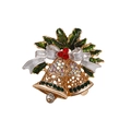 Christmas brooch with golden hollow bells, white bow and festive rhinestones - QT0274