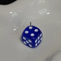 Blue dice keychain charm with white dots and metal ring for DIY creative bag accessories - Deep Blue Dice Pendant (PY049-SLA)