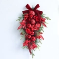 Christmas upside down tree swag with red ornaments berries and velvet bow wall hanging - Red Rose & Ball Style/60cm/380g