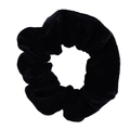 Detailed view of the soft black velvet texture on this elastic scrunchie hair tie - Black