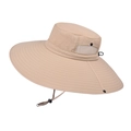 Cappello parasole kaki a tesa larga da uomo con rete traspirante e sottogola - Cachi