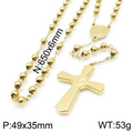 Gold plated stainless steel 6mm rosary bead necklace with cross pendant for men and women - Gold Striped Cross Style (KN117700-Z)