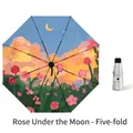 5-fold portable umbrella with Moonlight Rose floral pattern and silver sun protection coating - 5-Fold 8K Moonlight Rose - Silver Coating