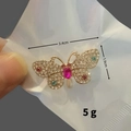 Golden butterfly brooch with red green rhinestones and pearl pendant 3.4cm wide - Gold Butterfly Pearl