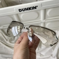 Silver metal square semi-rimless sunglasses with light grey gradient lenses and white temples - Rhinestone Encrusted Glasses