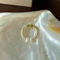 Adjustable gold butterfly ring with white pearls and green yellow enamel beads - Gold Bead Pearl Beaded (J3799)