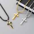 Dreilagige Kreuz-Halsketten in Gold, Silber und Schwarz mit trendigen Bambusketten für Herren - 6mm Schweinenase Kette Mit Anhänger / Stahlfarbe