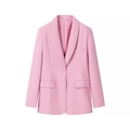 Detail of pink women blazer featuring notched lapels and single button closure - XS / Pink Top
