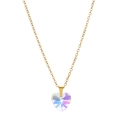 Detail of heart-shaped iridescent crystal pendant on a gold stainless steel chain - Heart Style / Rainbow