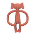 Coral elephant silicone baby teether with easy-grip ring design on a white background - Elephant-Caramel