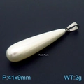 White teardrop plastic pearl pendant with metal clasp, 41x9mm size and 2g weight details - Steel Color Style (KP119853-Z)