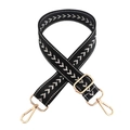 Adjustable black nylon bag strap with white chevron pattern and gold metal buckles - Black Silver Thread Silver Buckle