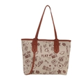 Large beige tote bag with brown straps and graffiti pattern for students - No Pendant / Brown