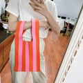 Chic knitted tote bag with orange and pink vertical stripes in a woven crochet style - 25*50cm / Pink Orange