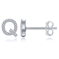 Elegant S925 sterling silver letter Q stud earring with sparkling pavé cubic zirconia - Silver Q