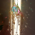 Rainbow crystal pyramid hanging ornament with gold frame and teardrop pendants - Dragon Eye Wind Chime