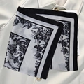 Elegant floral and bee print square scarf in black, grey, and white with black borders - Black Rose Square Handkerchief / 65