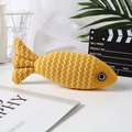 Linen yellow fish pet toy with white chevron patterns and durable canvas texture - Yellow