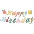 Happy Birthday Blumengirlande mit pastellfarbenen Morandi-Farben für Partydekorationen - Papier / Blatt Happy Birthday Banner
